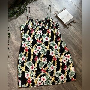 Aqua Blues Vintage Y2K Hawaiian Birds of Paradise Keyhole Milkmaid Mini Dress. L